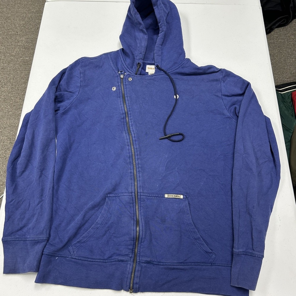Diesel Asymmetrical Zip Hoodie Mens XL Blue Diagonal Zipper Sweatshirt